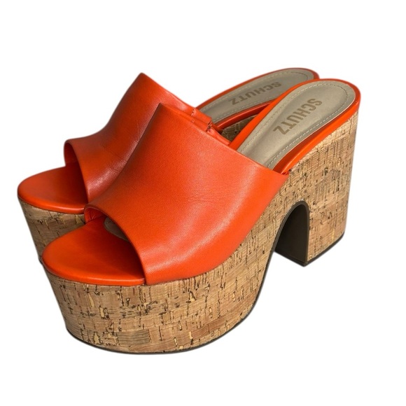 SCHUTZ Platform Cork Sandals Women's Size 7 Orange Party Chunky - Picture 1 of 11